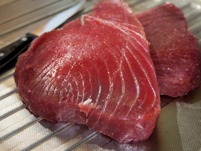 Raw tuna steaks with a deep red color