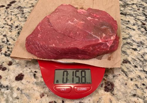 Raw beef on a scale set to ounces