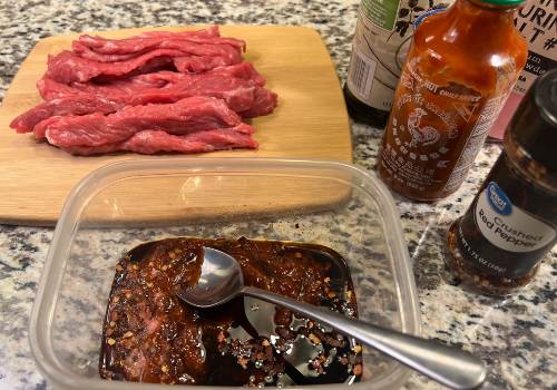 Making the marinade for our beef jerky