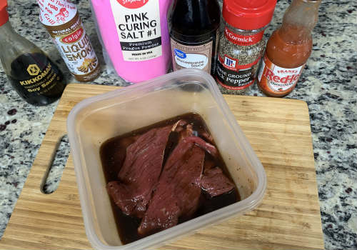 Making my marinade and mixing in my beef