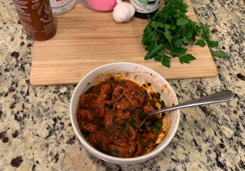 Mixing the marinade and meat for Thai spiced beef jerky recipe