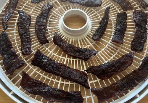  What beef jerky looks like after being dehydrated for 7 hours 