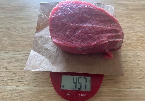 Weighing meat for our recipe