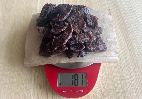 Weighing Paleo beef jerky after cooking in grams